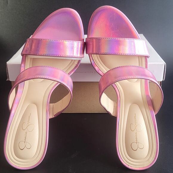 Jessica Simpson Sempira Iridescent Holographic Pink Platform Heels Size 9.5 NWB - Picture 4 of 9